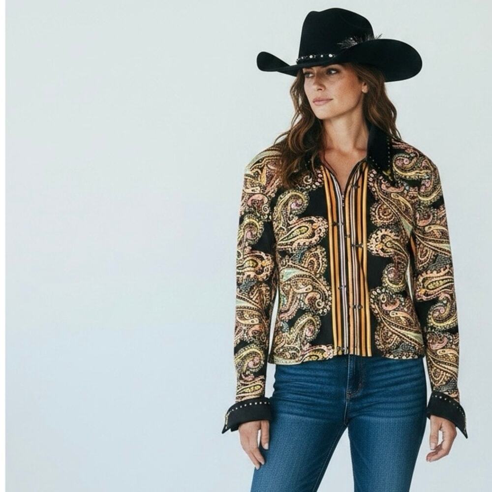 Equilong Western Show Jacket Studded Collar Rhinestone Horsemanship Rail XL